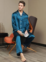 [Azul Real] SilkSilky-ES Long Sleeve Lapel Collar Pijamas de hombre 006