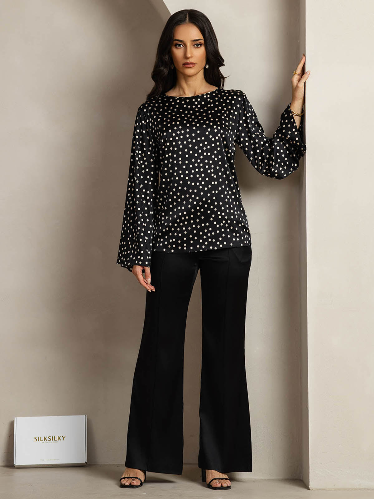 [Lunares] SilkSilky-ES 19Momme Seda Womens T-Shirt 003