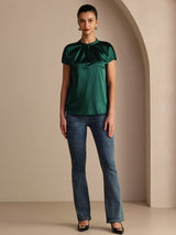 [Verde Oscuro] SilkSilky-ES Short Sleeve Blouse 005
