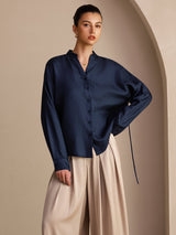 [Azul Oscuro] SilkSilky-ES Long Sleeve Blouse 003