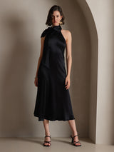 [Negro] SilkSilky-ES Sleeveless Halter Vestido 008