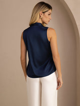[Azul Oscuro] SilkSilky-ES Sleeveless Tie Neck Top de tirantes 002