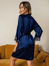 [Azul Oscuro] SilkSilky-ES 3/4 Sleeve Bata de mujer 002