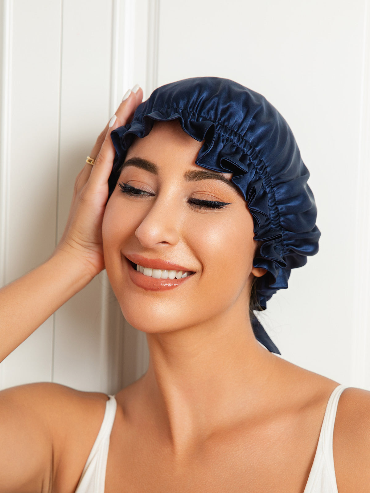 [Azul Oscuro] SilkSilky-ES Seda Pura Sleep Cap 003