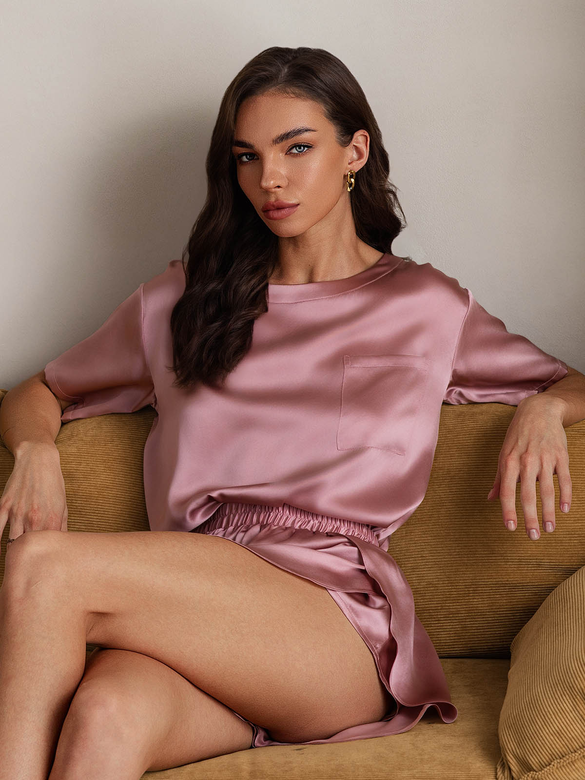 [Malva Pálido] SilkSilky-ES Seda Pura Womens Pajamas 003