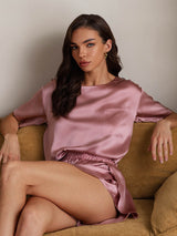 [Malva Pálido] SilkSilky-ES Short Sleeve Round Neck Pijamas de mujer 003