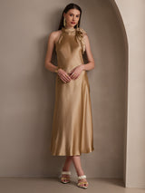 [Champán] SilkSilky-ES Sleeveless Halter Vestido 008