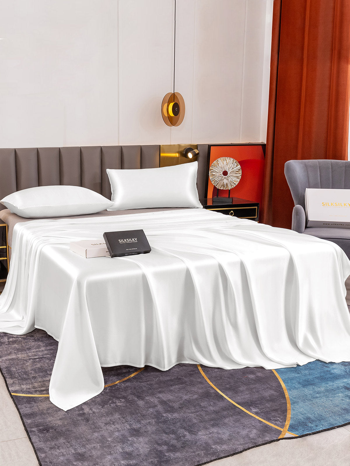 [Blanco] SilkSilky-ES 19Momme Juego de ropa de cama 003