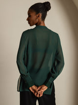 [Verde Oscuro] SilkSilky-ES Seda Pura Womens Shirt 002