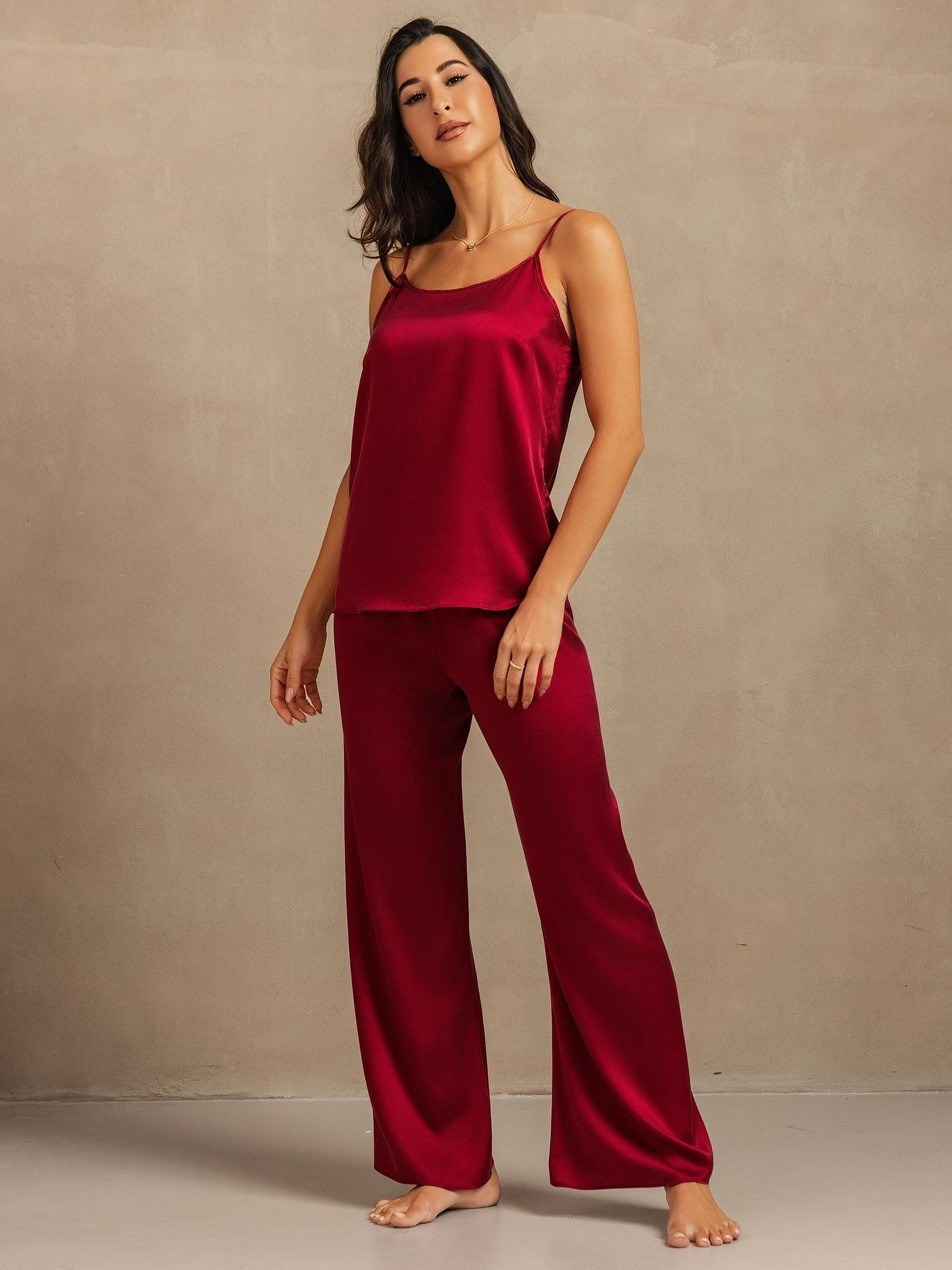 [Vino] SilkSilky-ES 19Momme Spalline Sottili Escote Cuchara Conjunto de tirantes 006