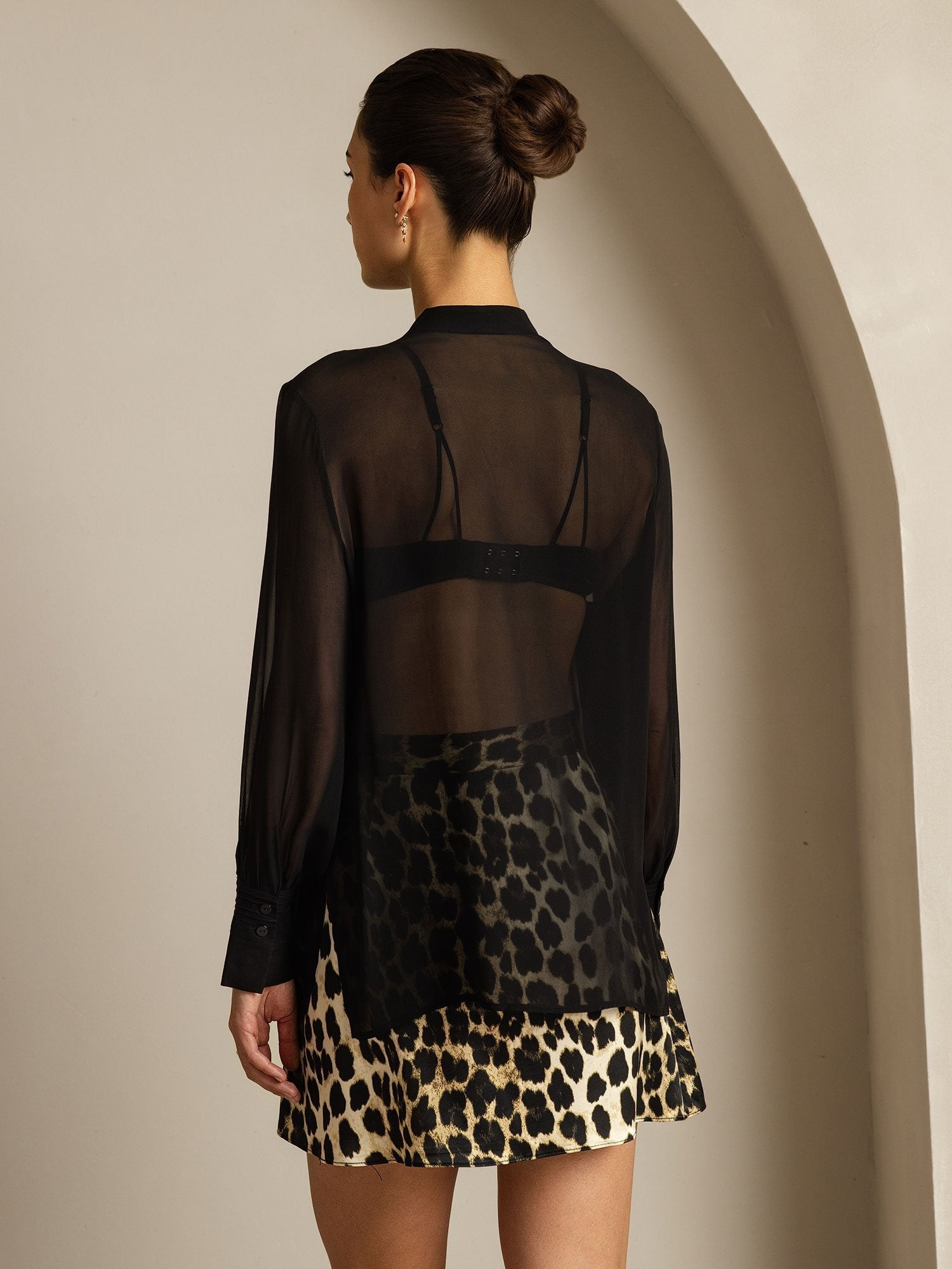 [Negro] SilkSilky-ES Seda Pura Womens Shirt 002