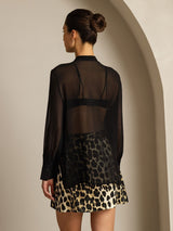 [Negro] SilkSilky-ES Seda Pura Womens Shirt 002