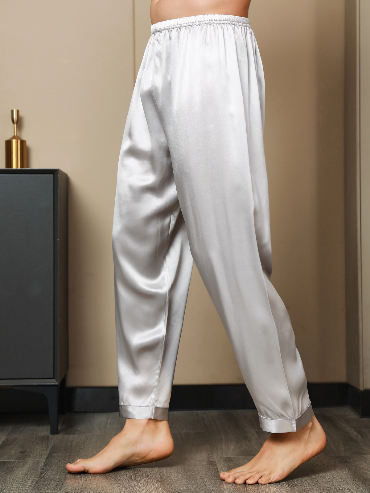 [Gris] SilkSilky-ES Seda Pura Mens Sleep Bottoms 005