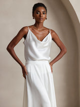[Blanco] SilkSilky-ES Spaghetti Strap Cowl Neck Top de tirantes 004