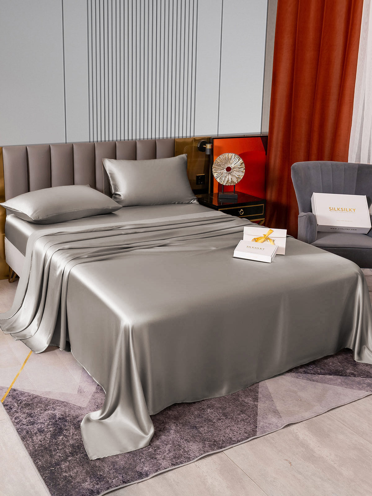 [Gris] SilkSilky-ES 22Momme Seda Pura Bedding Set 005