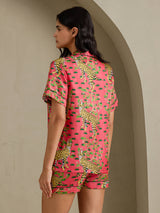 [Serval Coral] SilkSilky-ES Short Sleeve Notch Collar Pijamas de mujer 002
