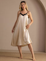 [Beige Arroz] SilkSilky-ES V Neck Camisón 004