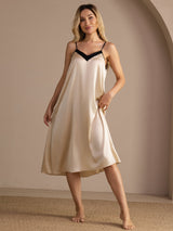 [Beige Arroz] SilkSilky-ES V Neck Camisón 004