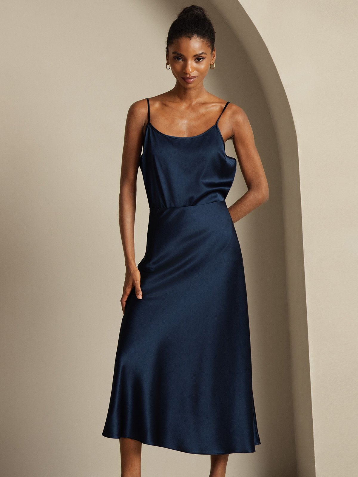 [Azul Oscuro] SilkSilky-ES 19Momme Seda Pura Womens Outfit Sets 003,