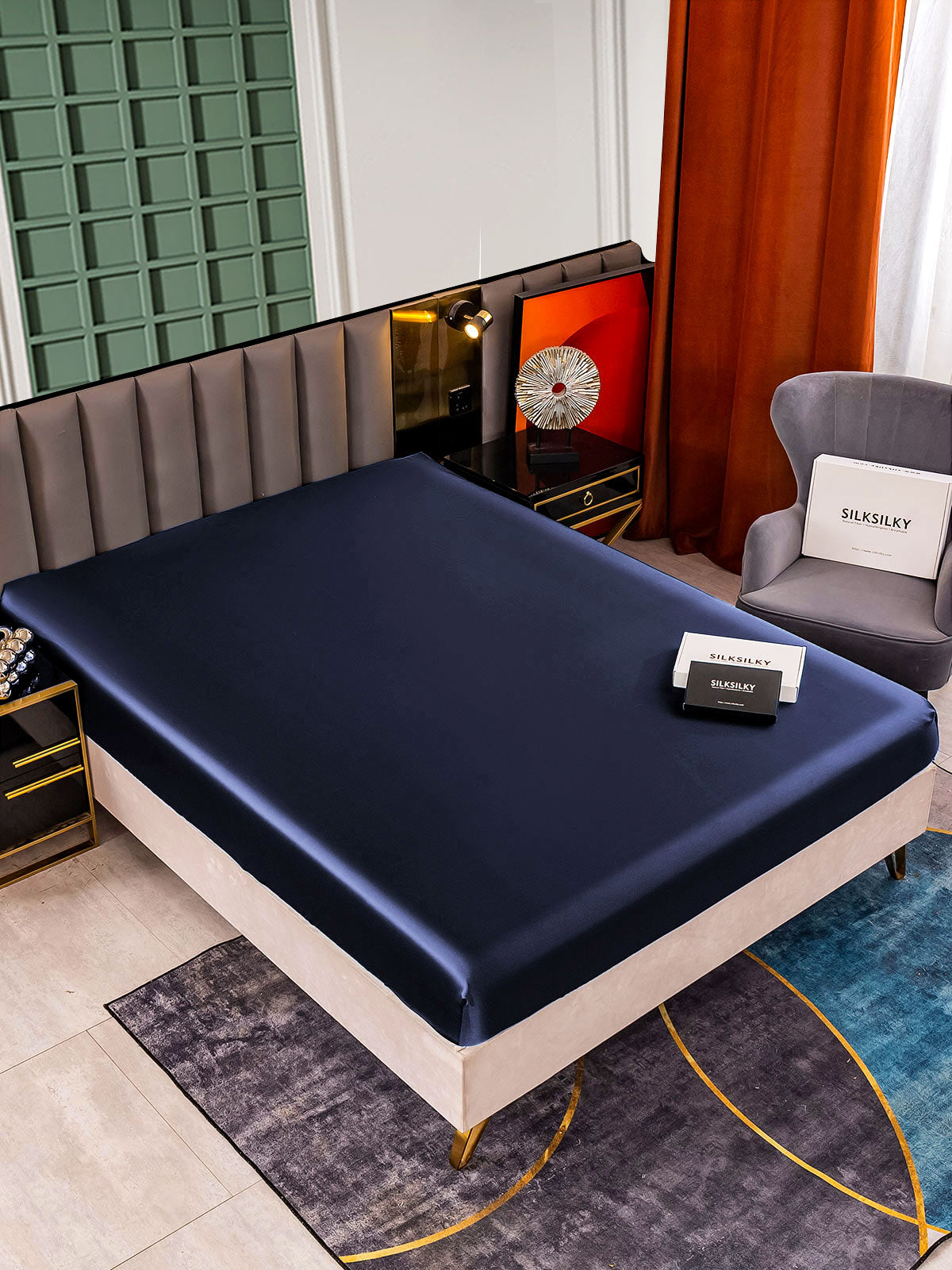 [Azul Oscuro] SilkSilky-ES 25Momme Seda Pura Sheet 001