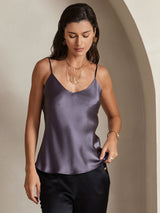 [Gris Púrpura] SilkSilky-ES Spaghetti Strap V Neck Top de tirantes 004