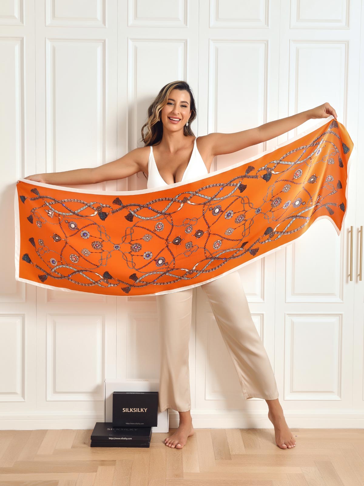 SilkSilky ES Seda Pura Scarf Naranja 006