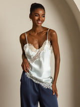 [Azul Claro] SilkSilky-ES Spaghetti Strap V Neck Top de tirantes 008