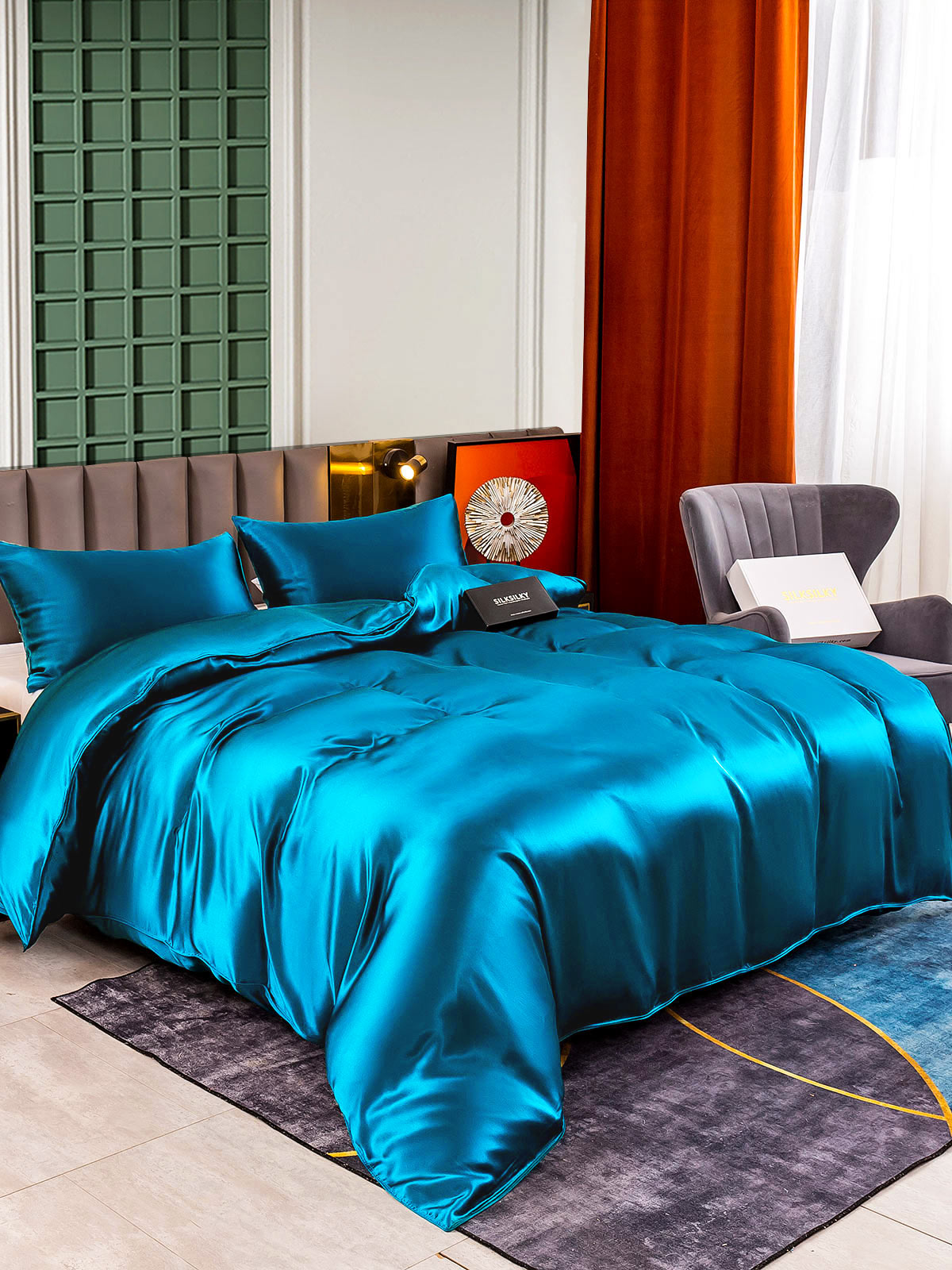 [Azul Real] SilkSilky-ES 25Momme Seda Pura Bedding Set 001