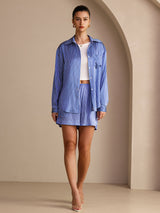 [Raya Diplomática Azul] SilkSilky-ES Long Sleeve Lapel Collar Women's Outfit Sets 006