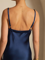 [Azul Oscuro] SilkSilky-ES Spaghetti Strap V Neck Vestido 004
