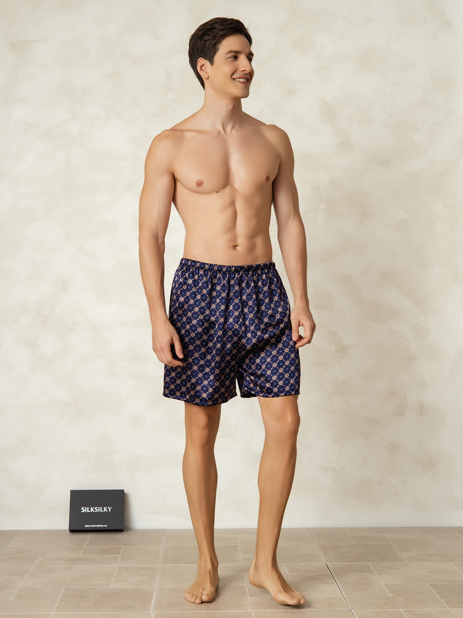 [Cadena Azul Marino] SilkSilky-ES 19Momme Mens Sleep Bottoms 006