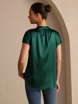 [Verde Oscuro] SilkSilky-ES Short Sleeve Blouse 002