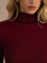 [Vino] SilkSilky-ES Long Sleeve Turtle Neck Camisetas de Mujer 006