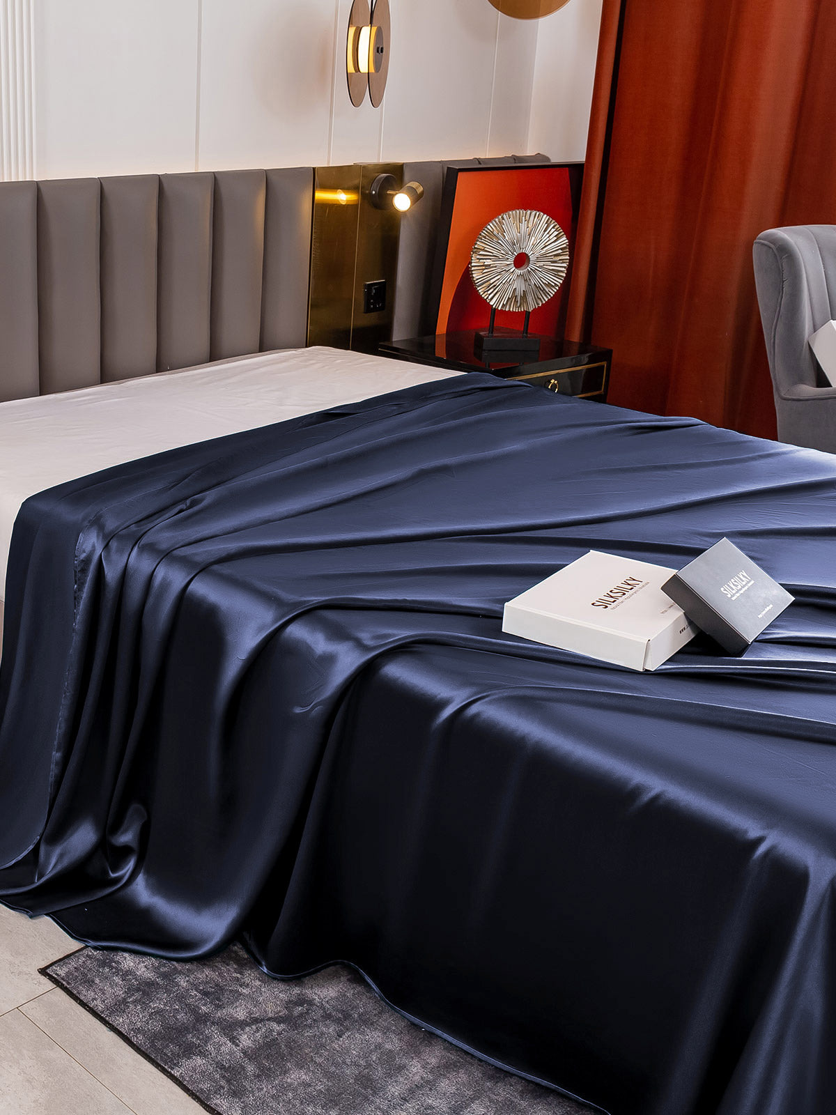 [Azul Oscuro] SilkSilky-ES 19Momme Seda Pura Sheet 004