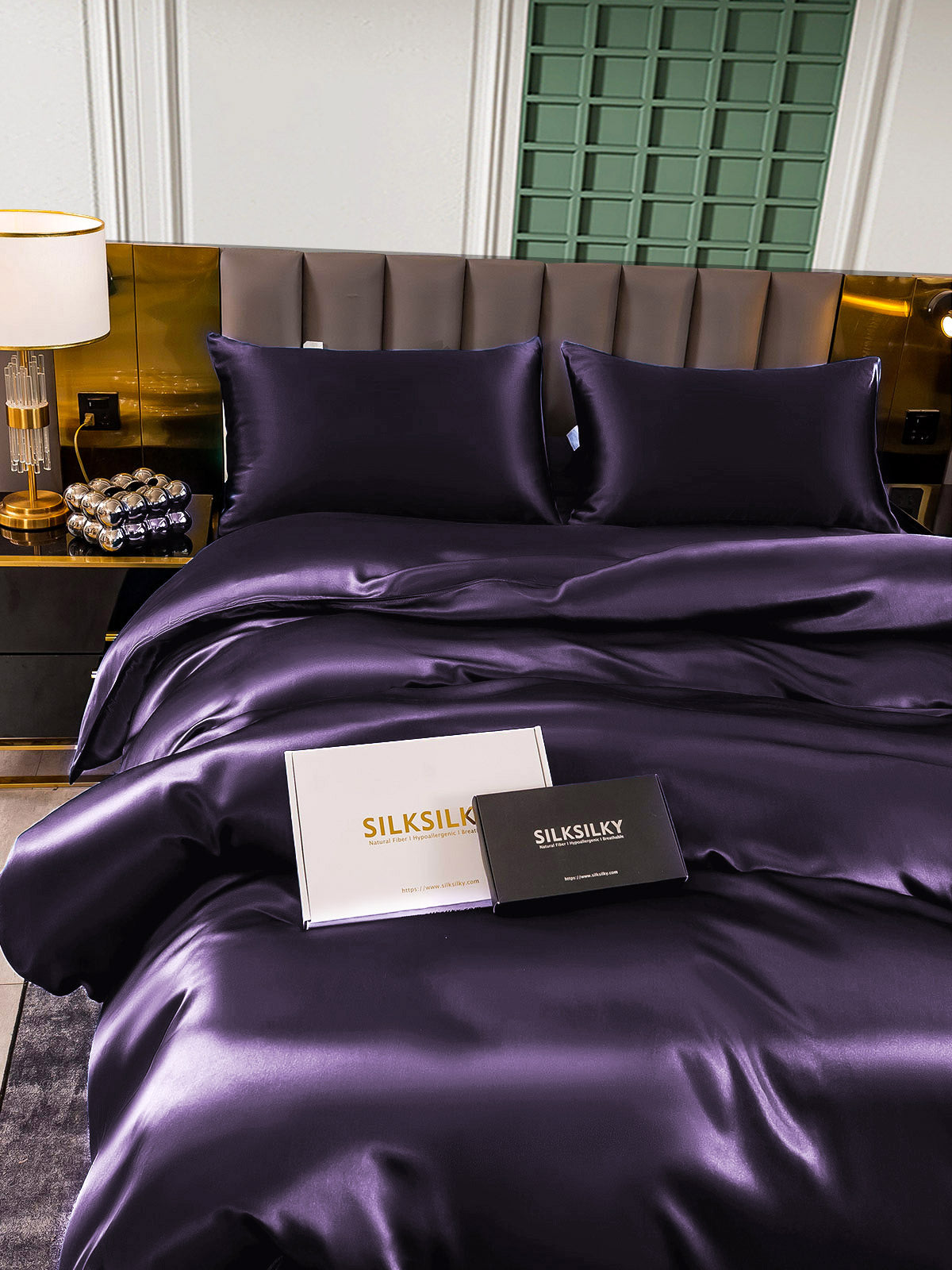 [Morado Oscuro] SilkSilky-ES 25Momme Seda Pura Bedding Set 005