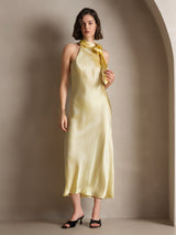 [Amarillo Claro] SilkSilky-ES Sleeveless Halter Vestido 007