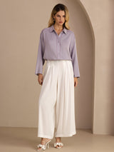 [Púrpura] SilkSilky-ES Long Sleeve Lapel Collar Blusa 007