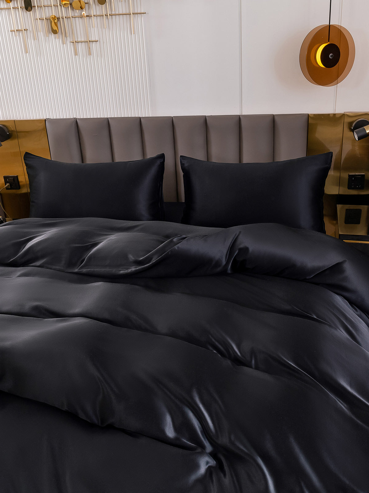 [Negro] SilkSilky-ES 19Momme Seda Pura Bedding Set 005