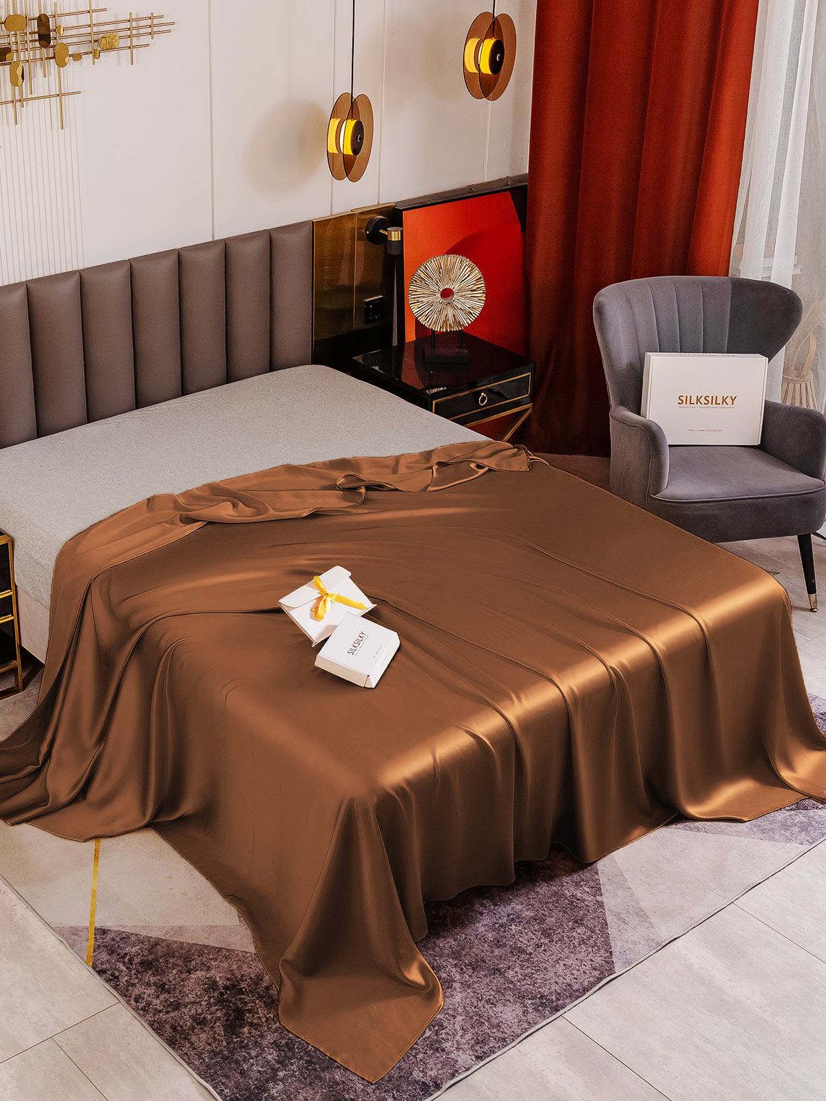 [Café] SilkSilky-ES 19Momme Seda Pura Sheet 001