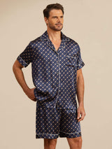 [Cadena Azul Marino] SilkSilky-ES Manga corta Cuello de Muesca Pijamas de hombre 003