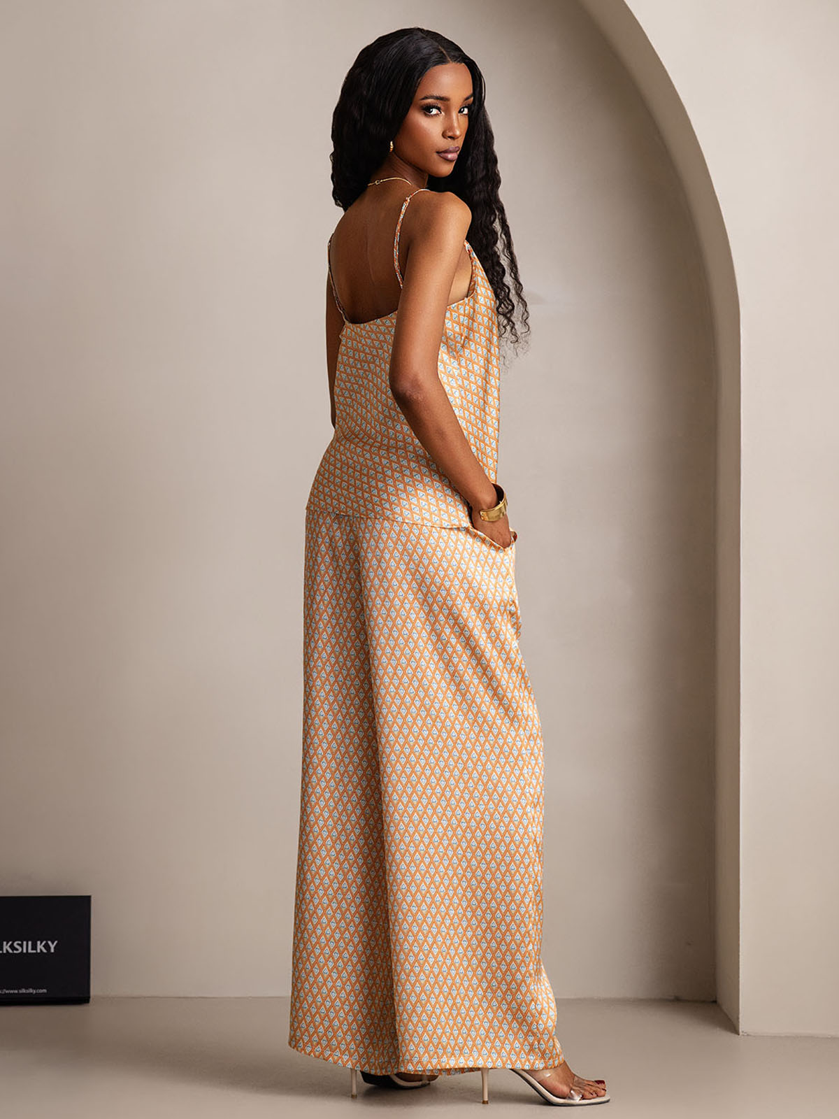 [Floral] SilkSilky-ES Seda Pura Cuello en V Conjunto de tirantes 002