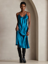 [Azul Real] SilkSilky-ES Spaghetti Strap V Neck Vestido 004