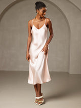 [Rosa] SilkSilky-ES Spaghetti Strap V Neck Vestido 001