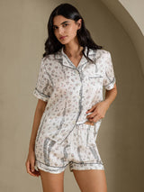[Leopardo Blanco] SilkSilky-ES Short Sleeve Notch Collar Pijamas de mujer 004