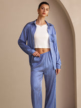 [Raya Diplomática Azul] SilkSilky-ES Long Sleeve Lapel Collar Women's Outfit Sets 003