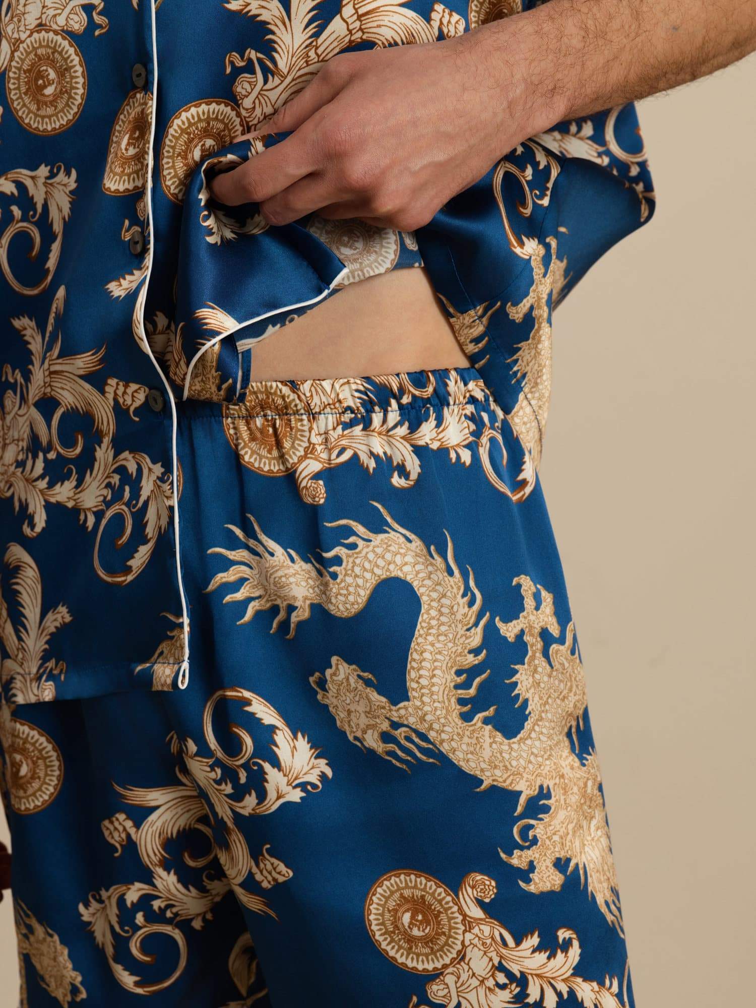 [Dragón Navy] SilkSilky-ES Manga corta Cuello de Muesca Pijamas de hombre 005