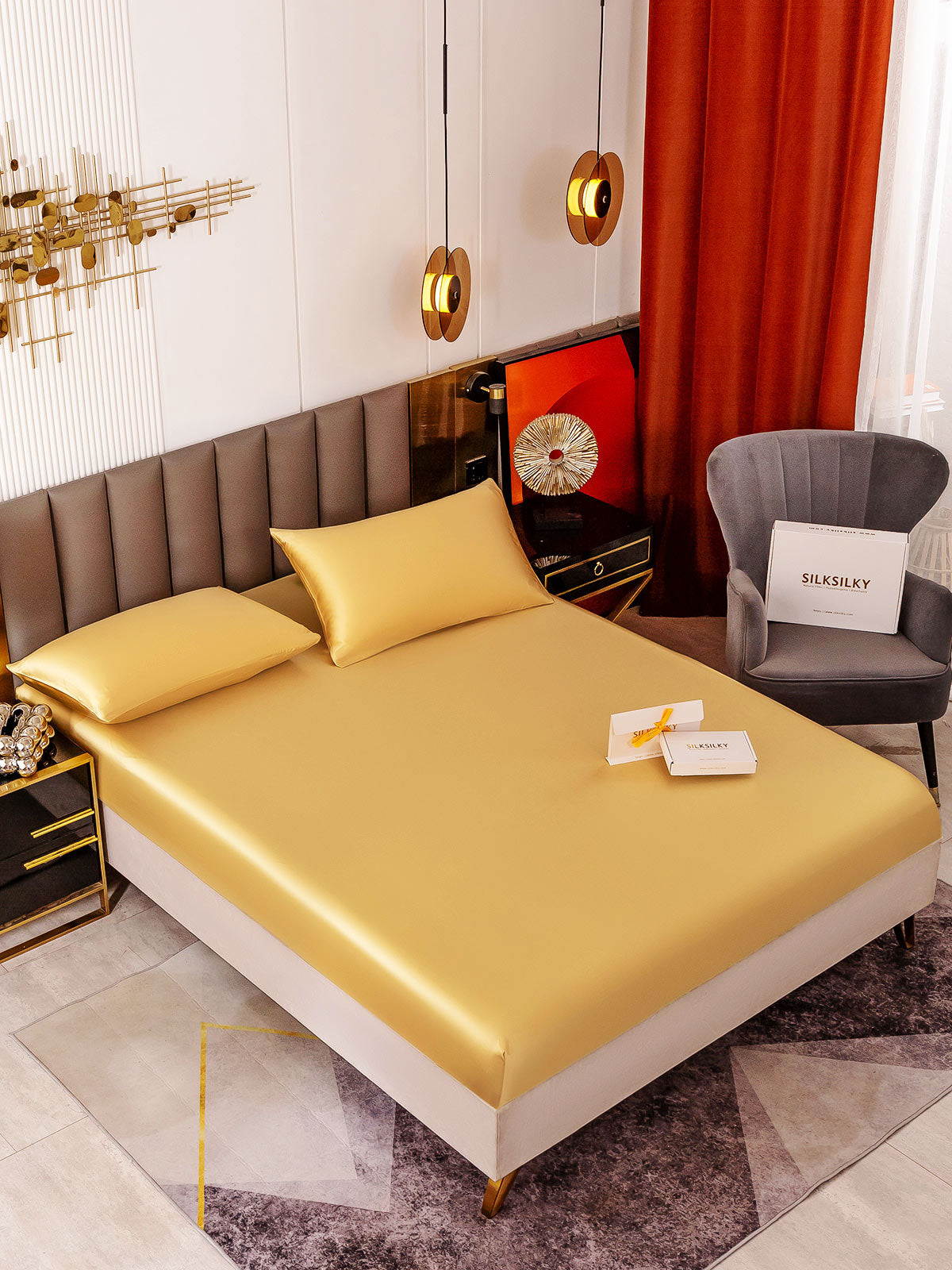 [Champán] SilkSilky-ES 19Momme Seda Pura Bedding Set 001