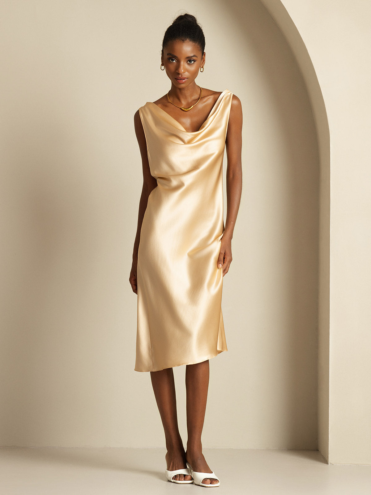[Champán] SilkSilky-ES 19Momme Seda Dress 005