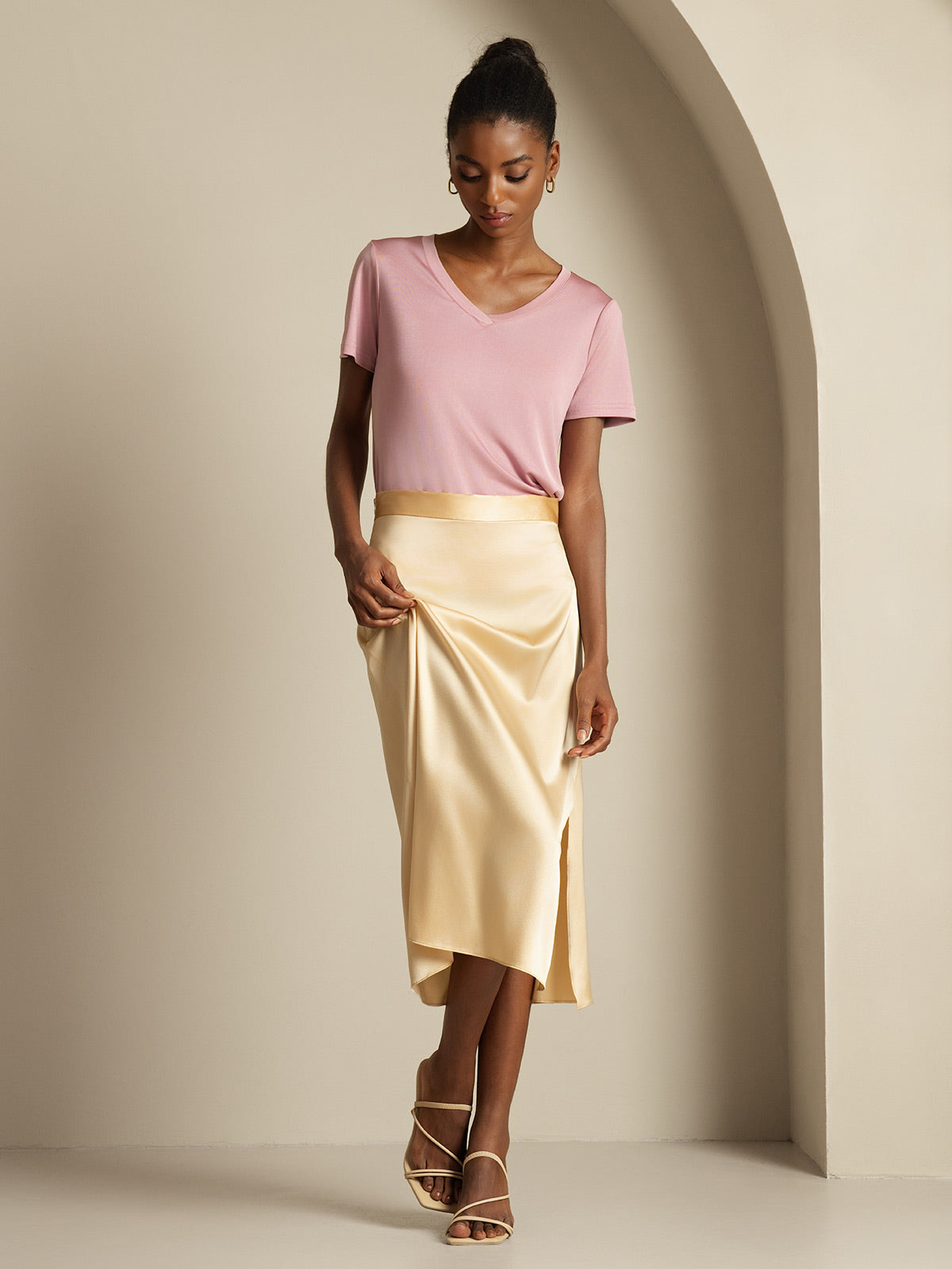 [Champán] SilkSilky-ES 19Momme Seda Skirt 005