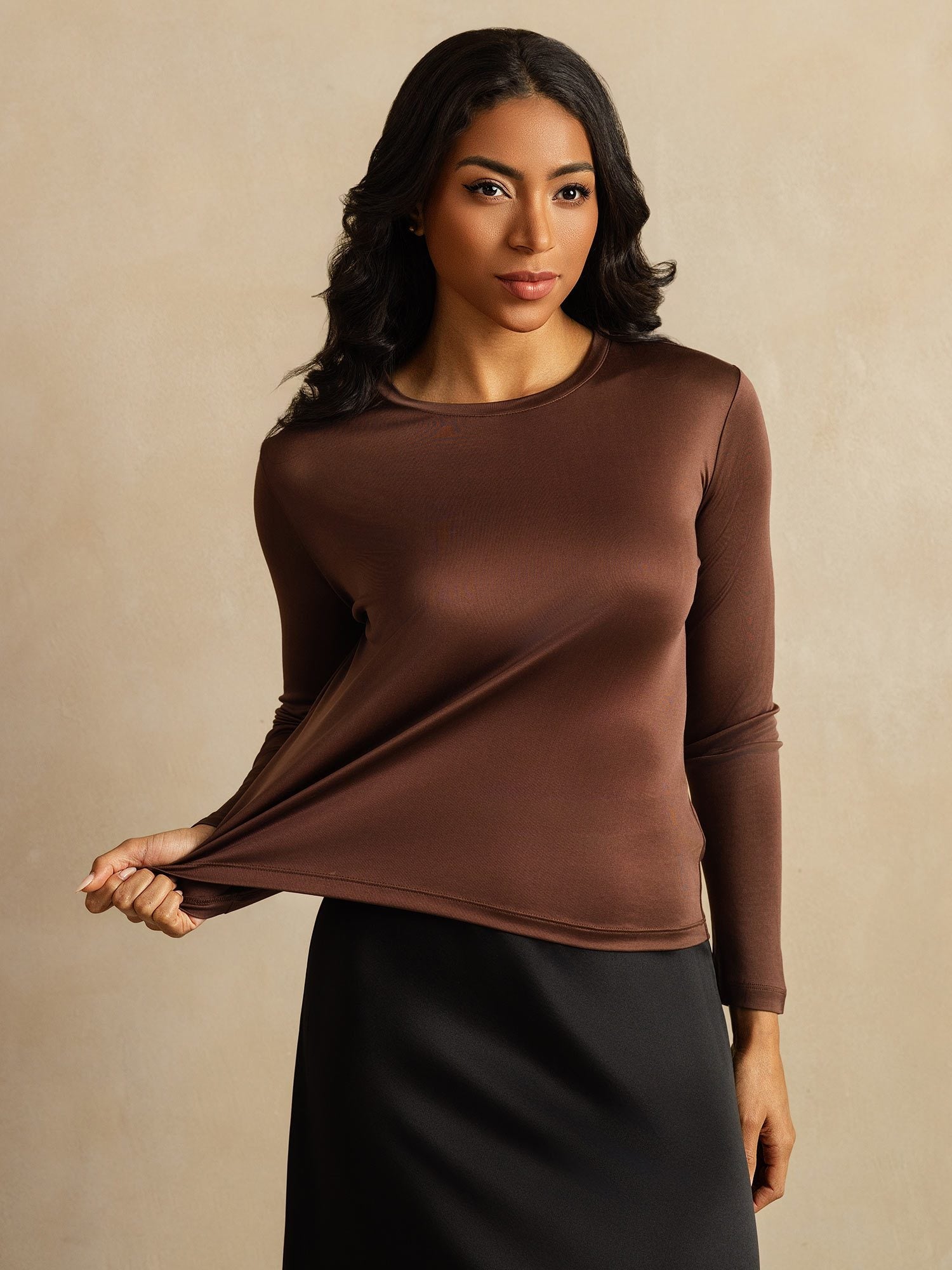 [Café] SilkSilky-ES Seda Pura Womens T-Shirt 007